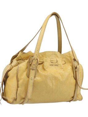 Miu Miu Vitellolux Tote Bag Leather Yellow Gold Auth 210922